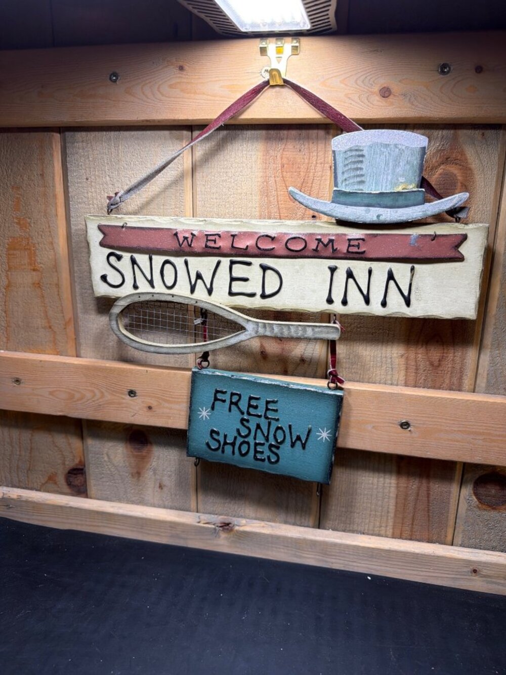 Home Interiors Welcome Snowed Inn Free Snow Shoes Rustic Wooden Wall Sign Art
